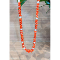 156.95 Ct. Coral Pearl Multi Stone Necklace, 18K Yellow Gold Life Style
