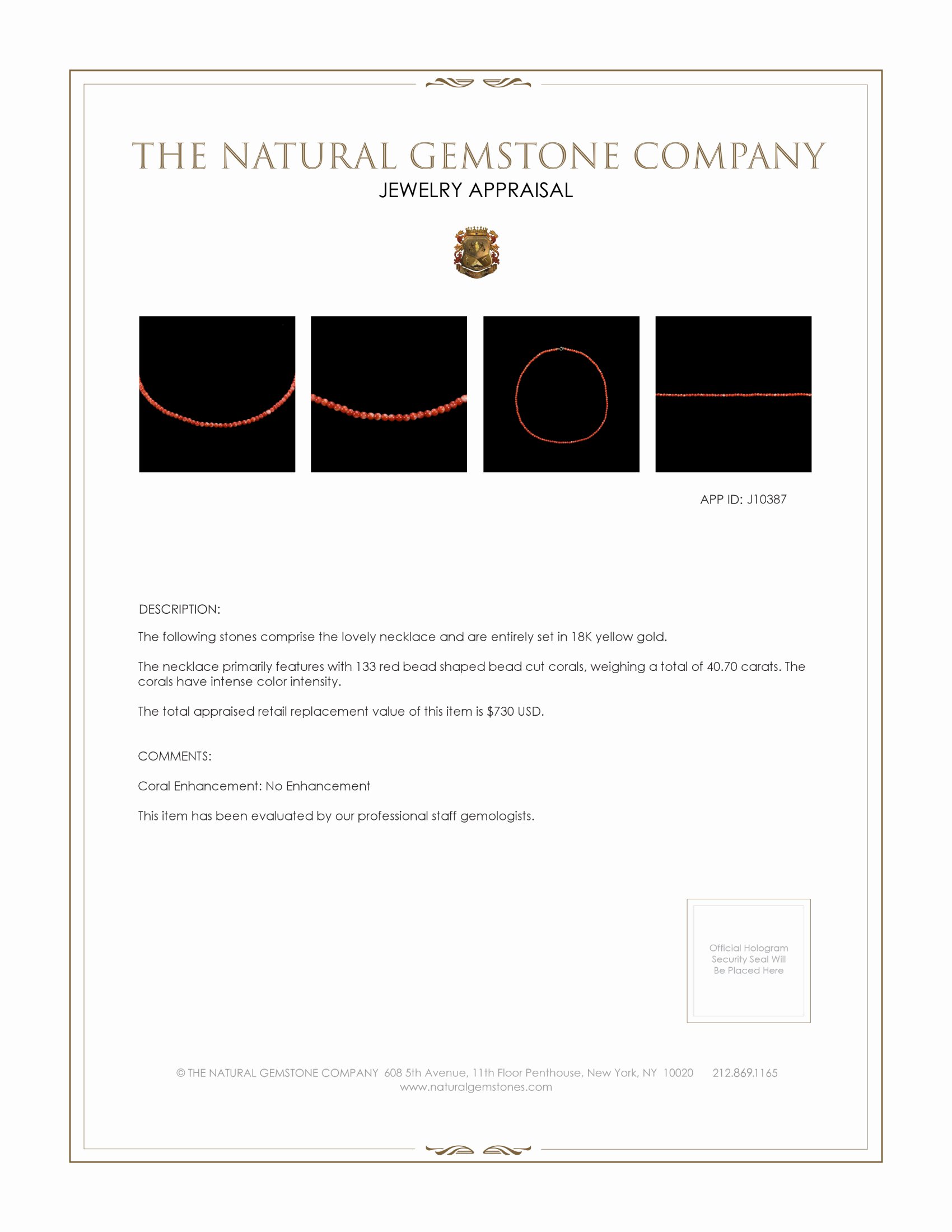 40.70 Ct. Coral Multi Stone Necklace, 18K Yellow Gold