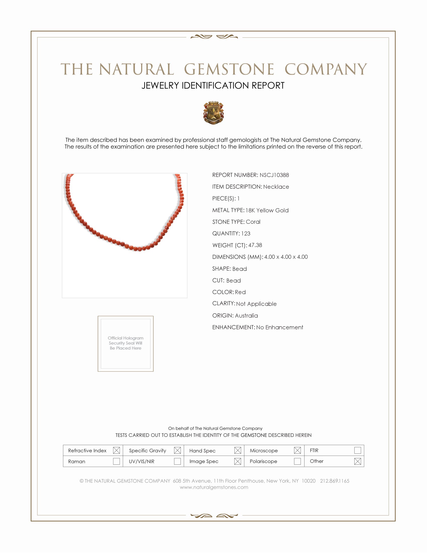 47.38 Ct. Red Coral Multi Stone Necklace, 18K Yellow Gold