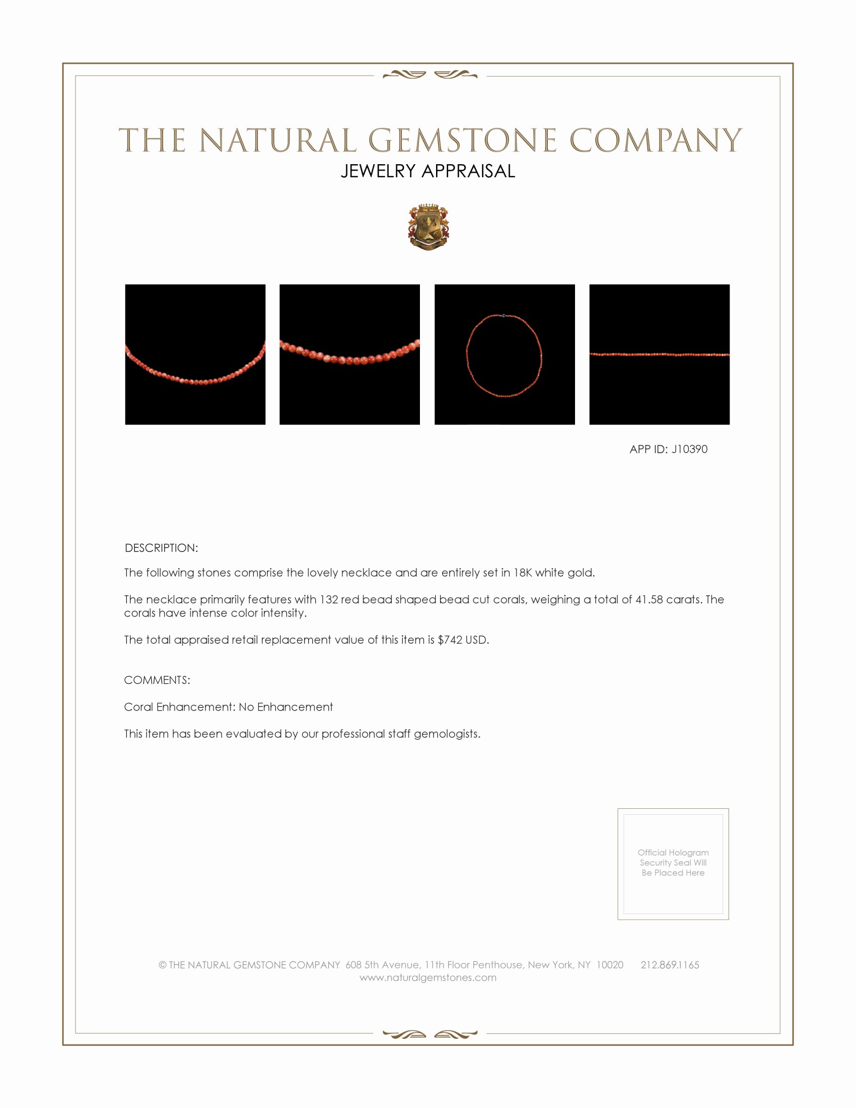 41.58 Ct. Coral Multi Stone Necklace, 18K White Gold