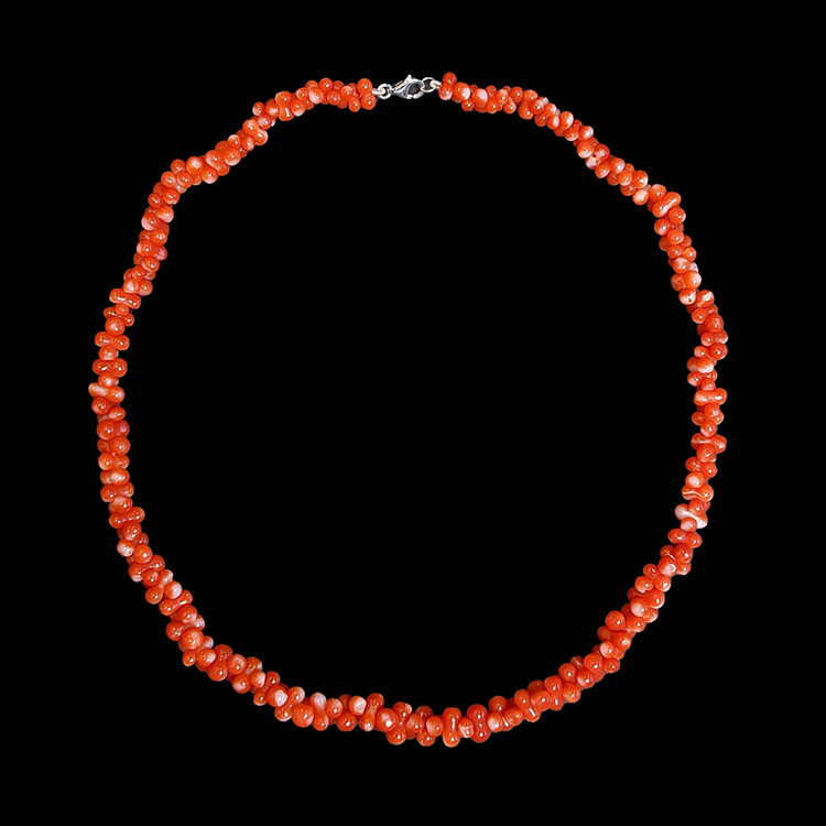 97.00 Ct. Coral Multi Stone Necklace, 18K Yellow Gold
