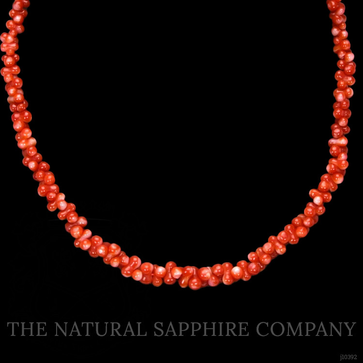97.00 Ct. Coral Multi Stone Necklace, 18K Yellow Gold