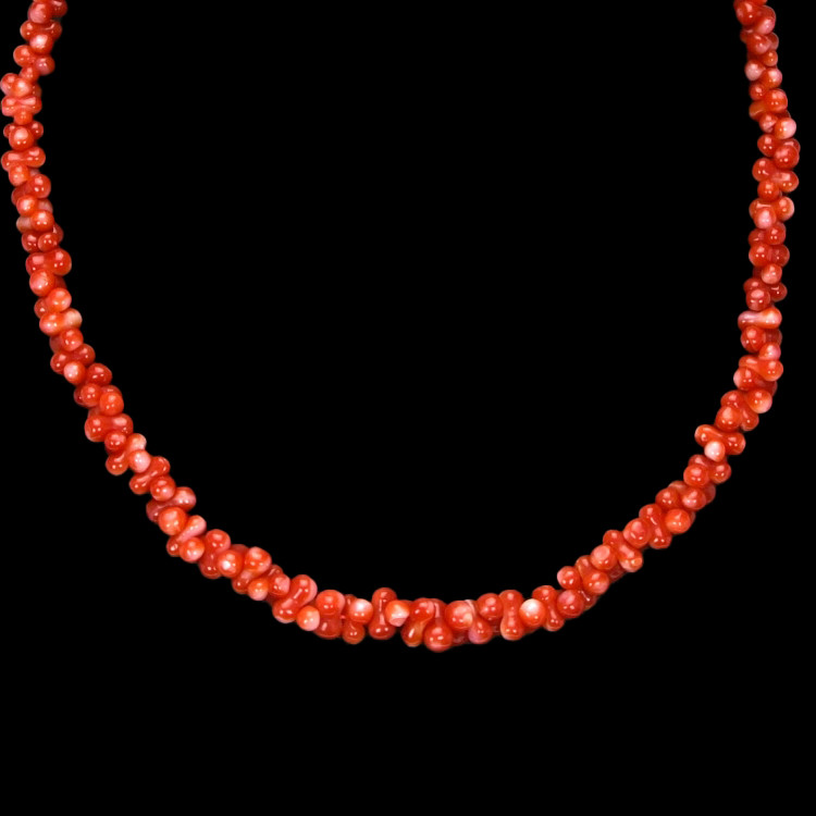 97.00 Ct. Coral Multi Stone Necklace, 18K Yellow Gold