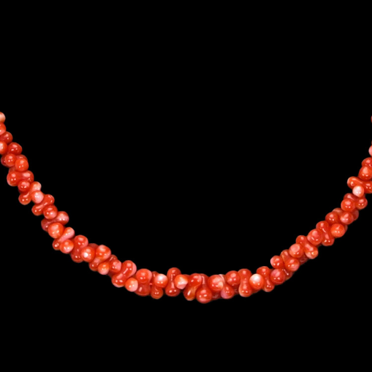 97.00 Ct. Coral Multi Stone Necklace, 18K Yellow Gold