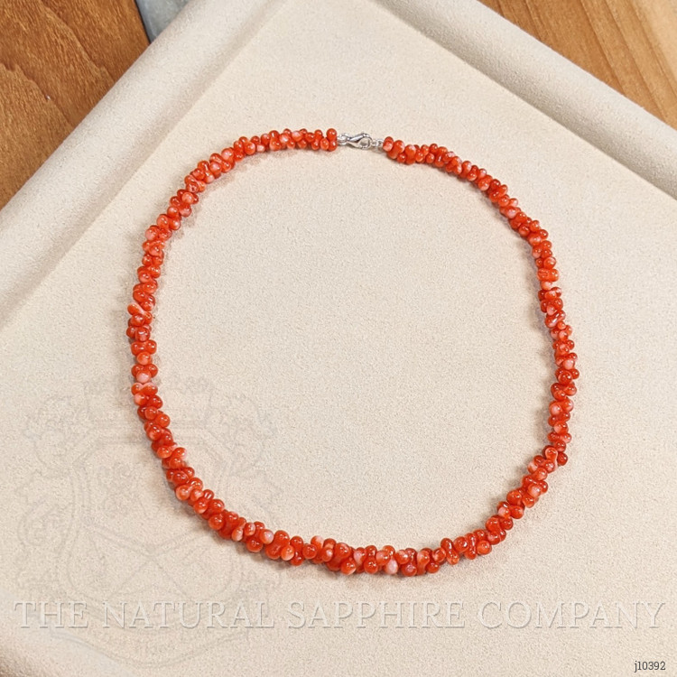 97.00 Ct. Coral Multi Stone Necklace, 18K Yellow Gold