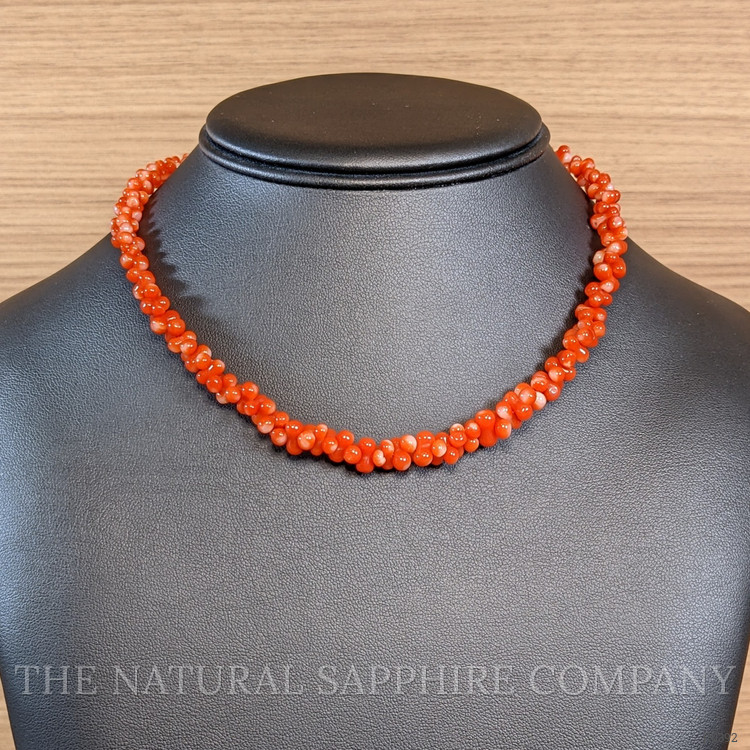 97.00 Ct. Coral Multi Stone Necklace, 18K Yellow Gold