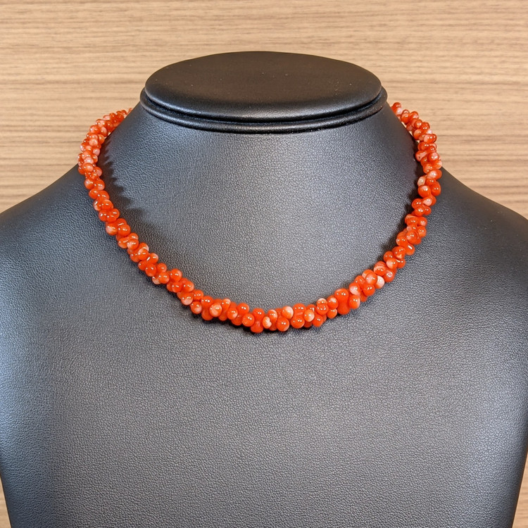 97.00 Ct. Coral Multi Stone Necklace, 18K Yellow Gold