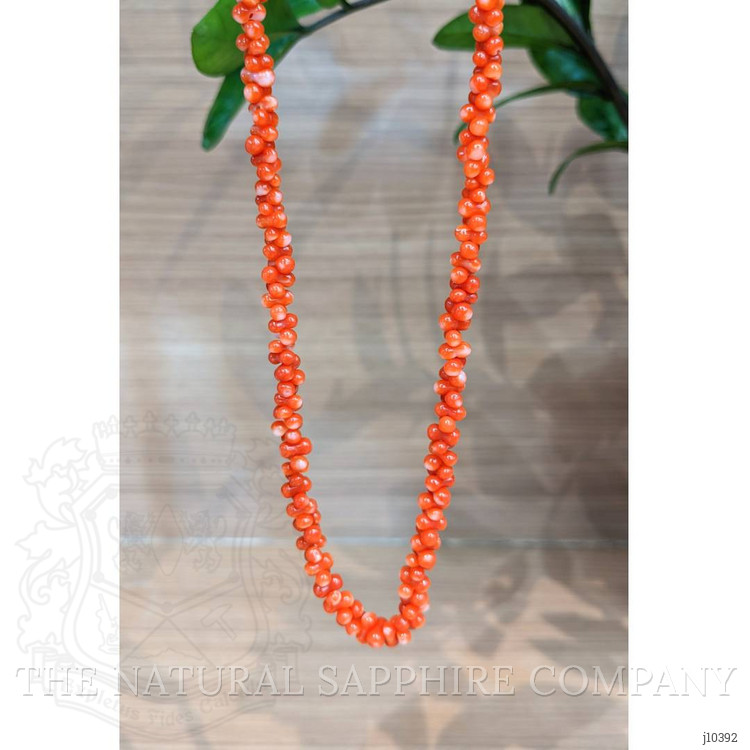 97.00 Ct. Coral Multi Stone Necklace, 18K Yellow Gold