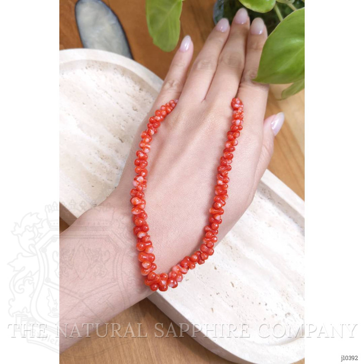 97.00 Ct. Coral Multi Stone Necklace, 18K Yellow Gold