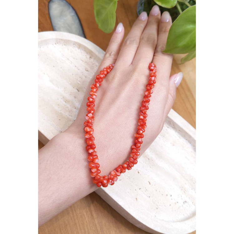 97.00 Ct. Coral Multi Stone Necklace, 18K Yellow Gold