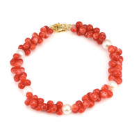 29.45 Ct.Tw. Coral Pearl Tennis/Riviere Bracelet, 18K Yellow Gold Video