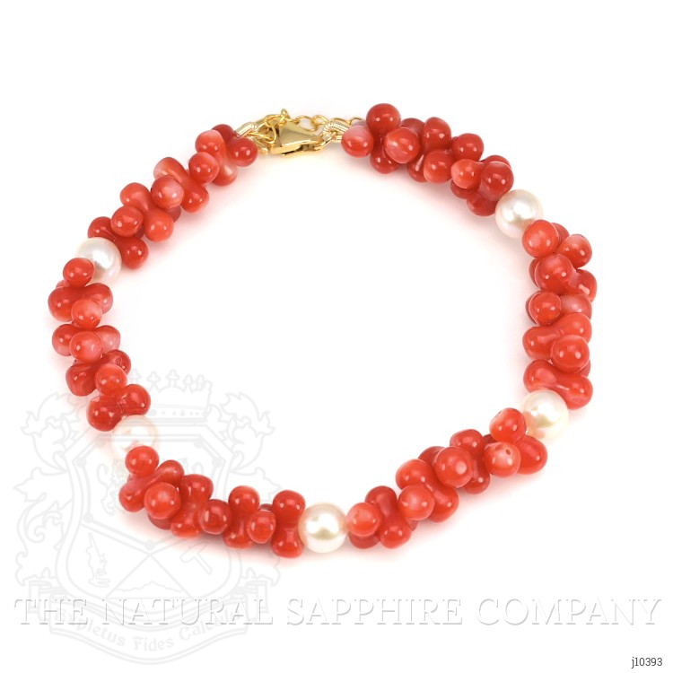 29.45 Ct.Tw. Coral Pearl Tennis/Riviere Bracelet, 18K Yellow Gold