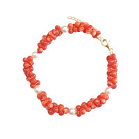 29.45 Ct.Tw. Coral Pearl Tennis/Riviere Bracelet, 18K Yellow Gold Image