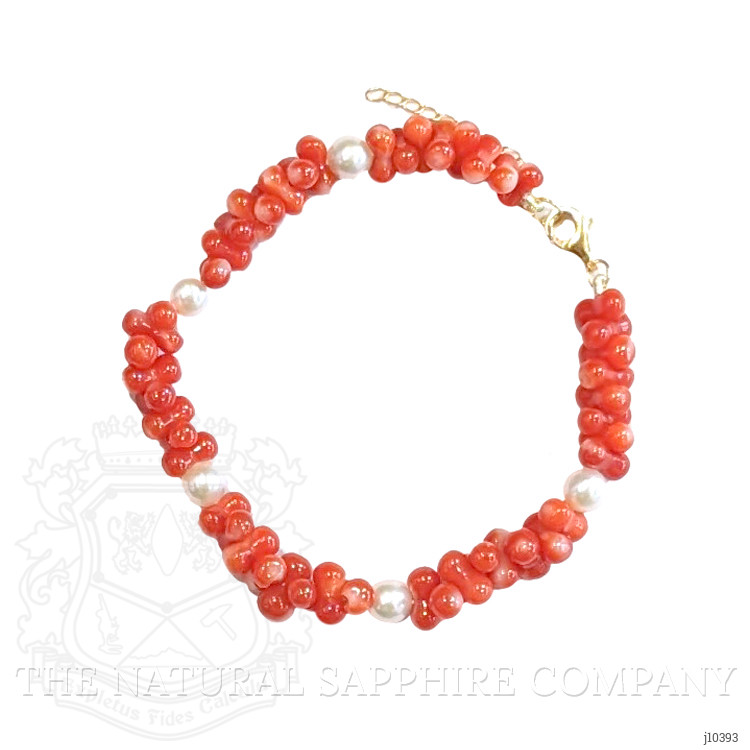 29.45 Ct.Tw. Coral Pearl Tennis/Riviere Bracelet, 18K Yellow Gold