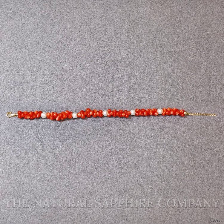 29.45 Ct.Tw. Coral Pearl Tennis/Riviere Bracelet, 18K Yellow Gold