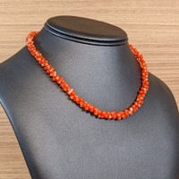 91.51 Ct. Coral Antique Style Necklace, 18K Yellow Gold Life Style