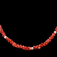 99.65 Ct. Coral Pearl Multi Stone Necklace, 18K Yellow Gold Image