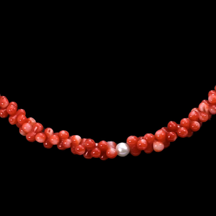 99.65 Ct. Coral Pearl Multi Stone Necklace, 18K Yellow Gold
