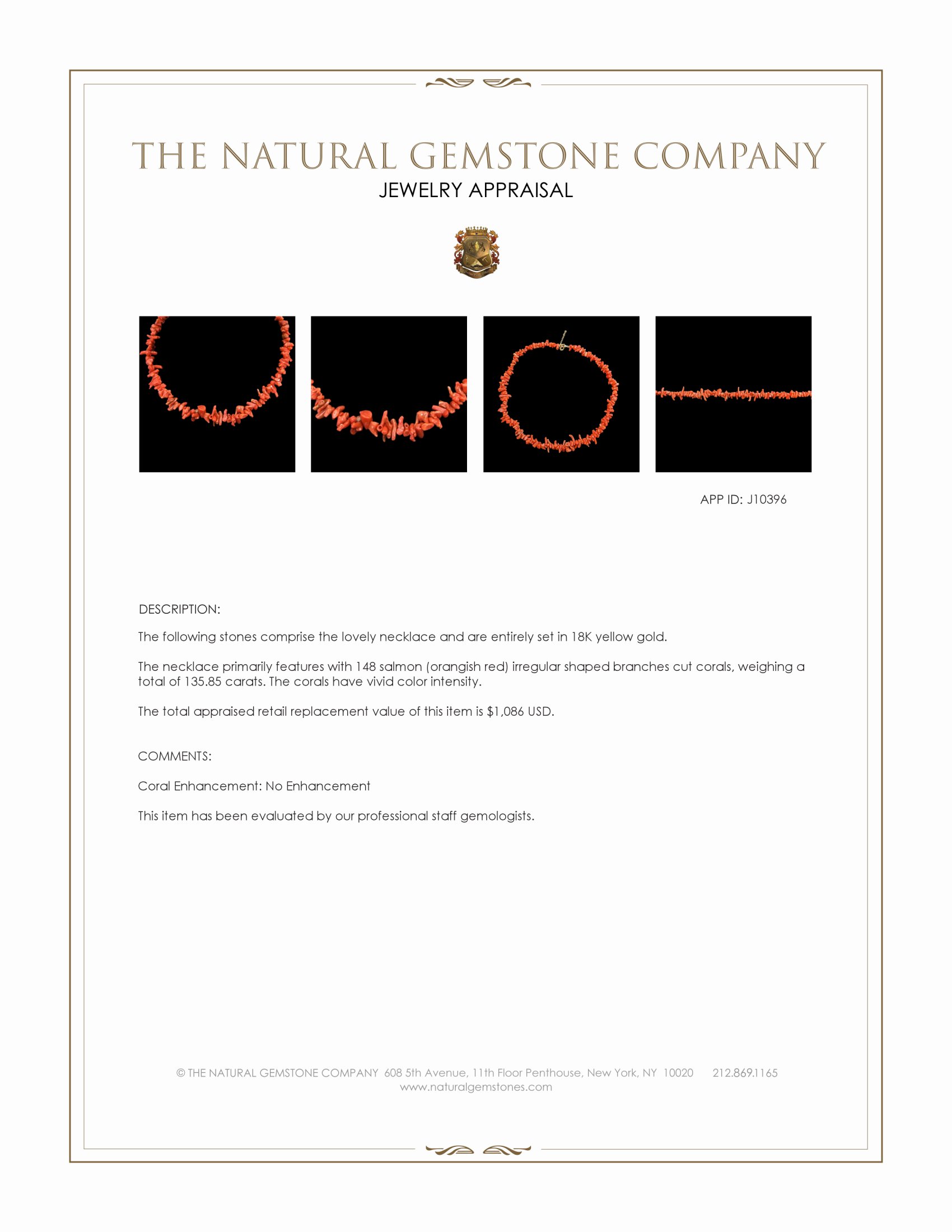 135.85 Ct. Salmon (Orangish Red) Coral Multi Stone Necklace, 18K Yellow Gold