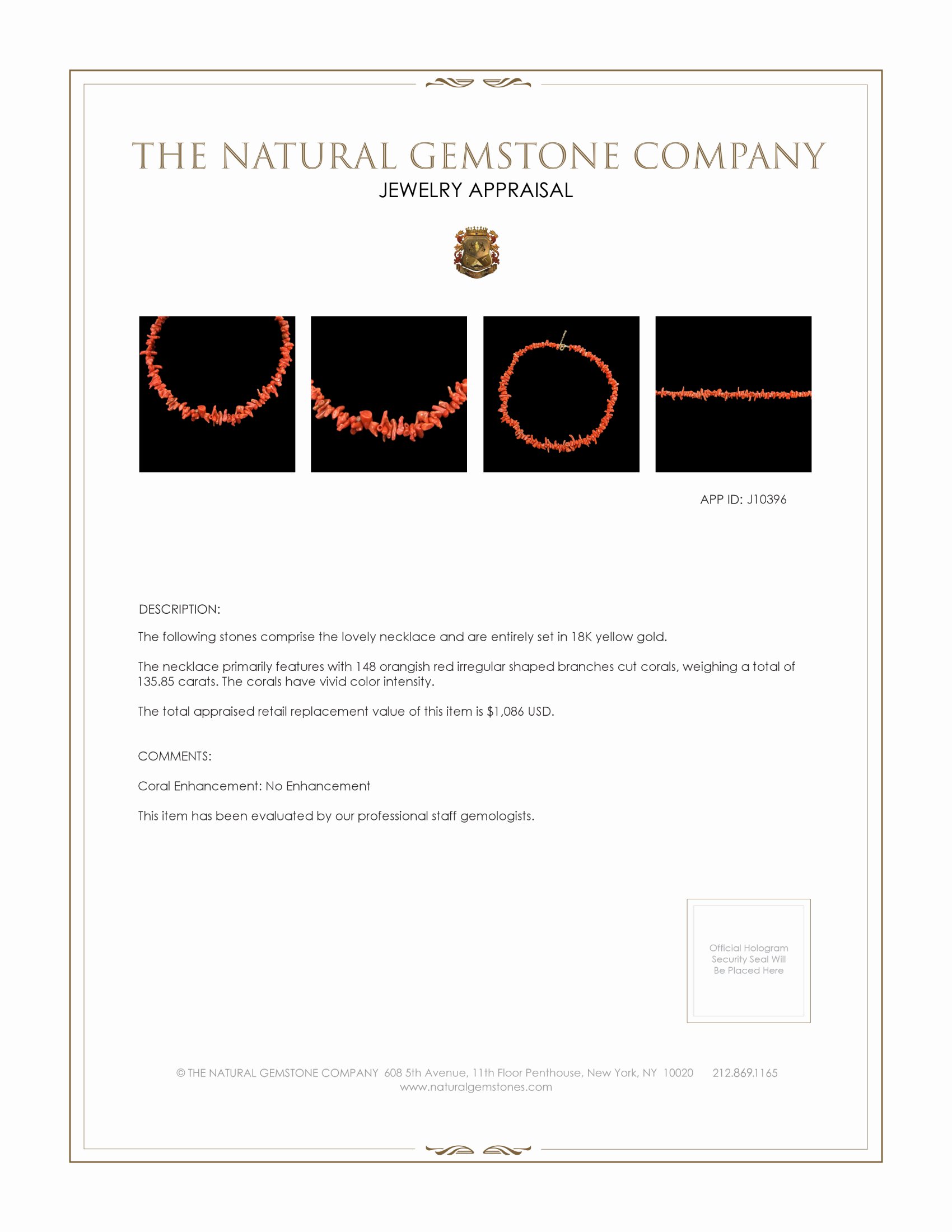 135.85 Ct. Coral Multi Stone Necklace, 18K Yellow Gold