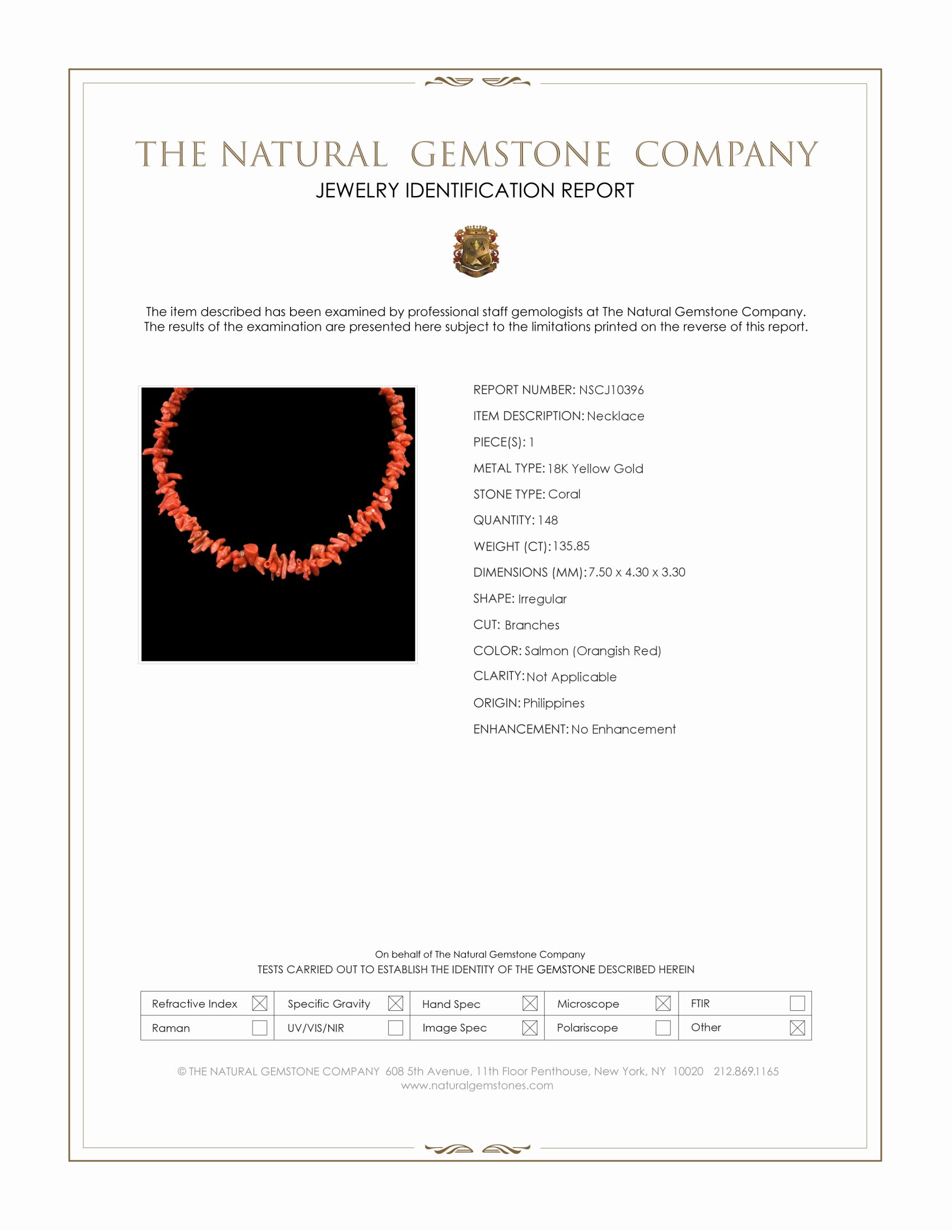 135.85 Ct. Salmon (Orangish Red) Coral Multi Stone Necklace, 18K Yellow Gold