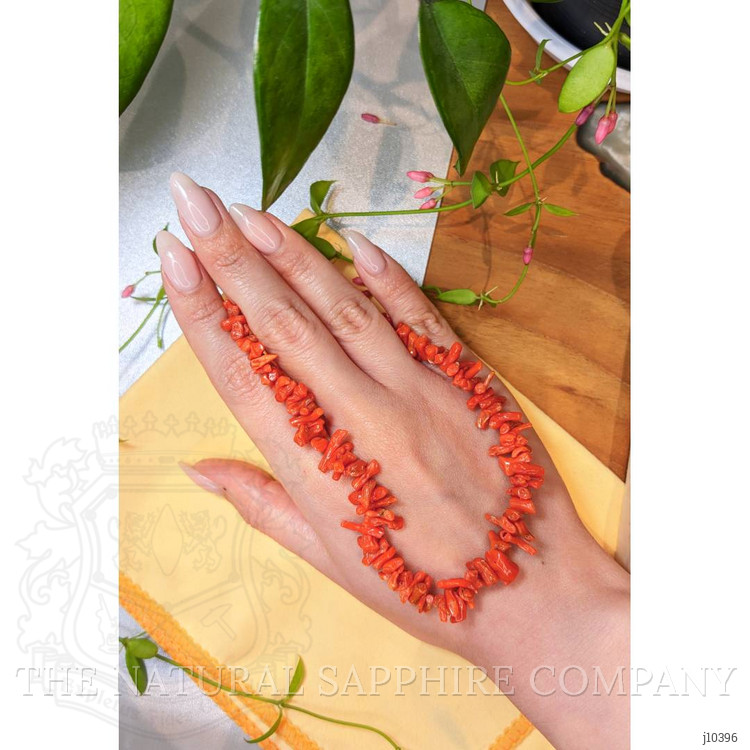 135.85 Ct. Coral Multi Stone Necklace, 18K Yellow Gold