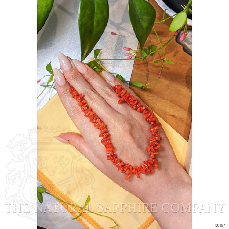 121.38 Ct. Coral Multi Stone Necklace, 18K Yellow Gold