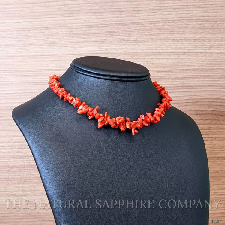 121.38 Ct. Coral Multi Stone Necklace, 18K Yellow Gold