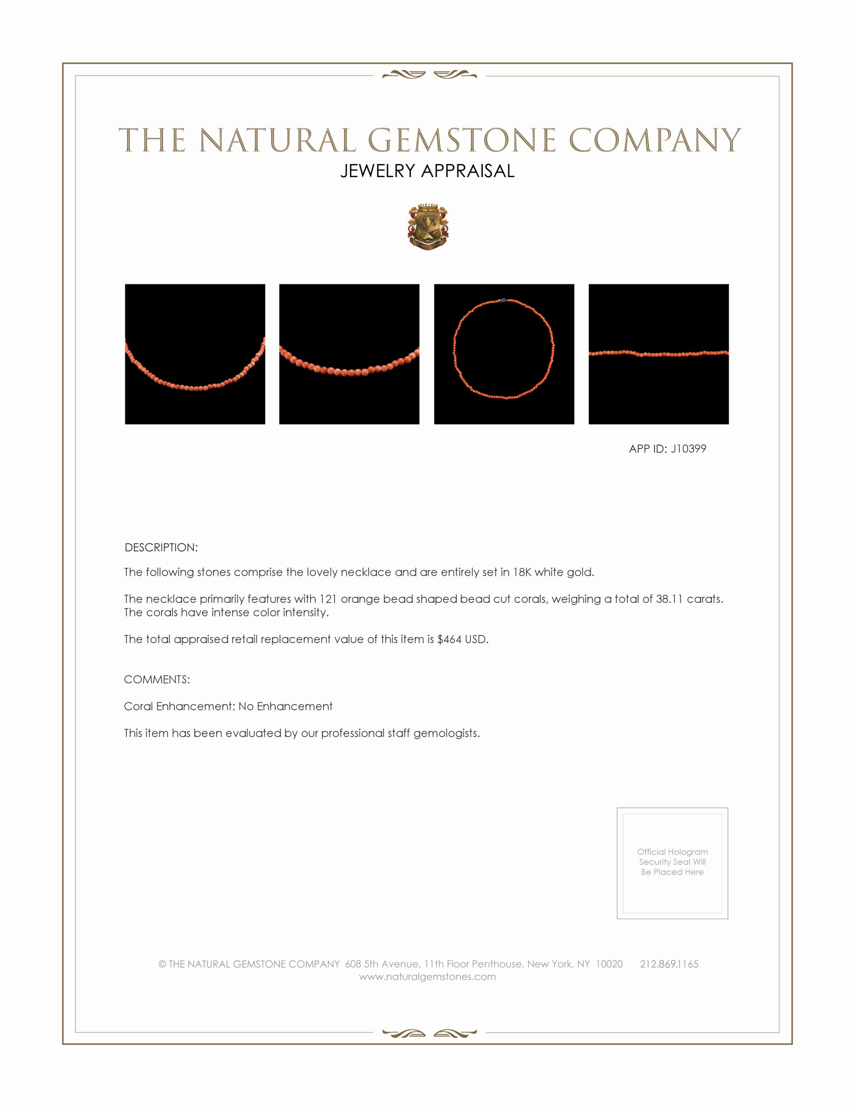 38.11 Ct. Coral Multi Stone Necklace, 18K White Gold