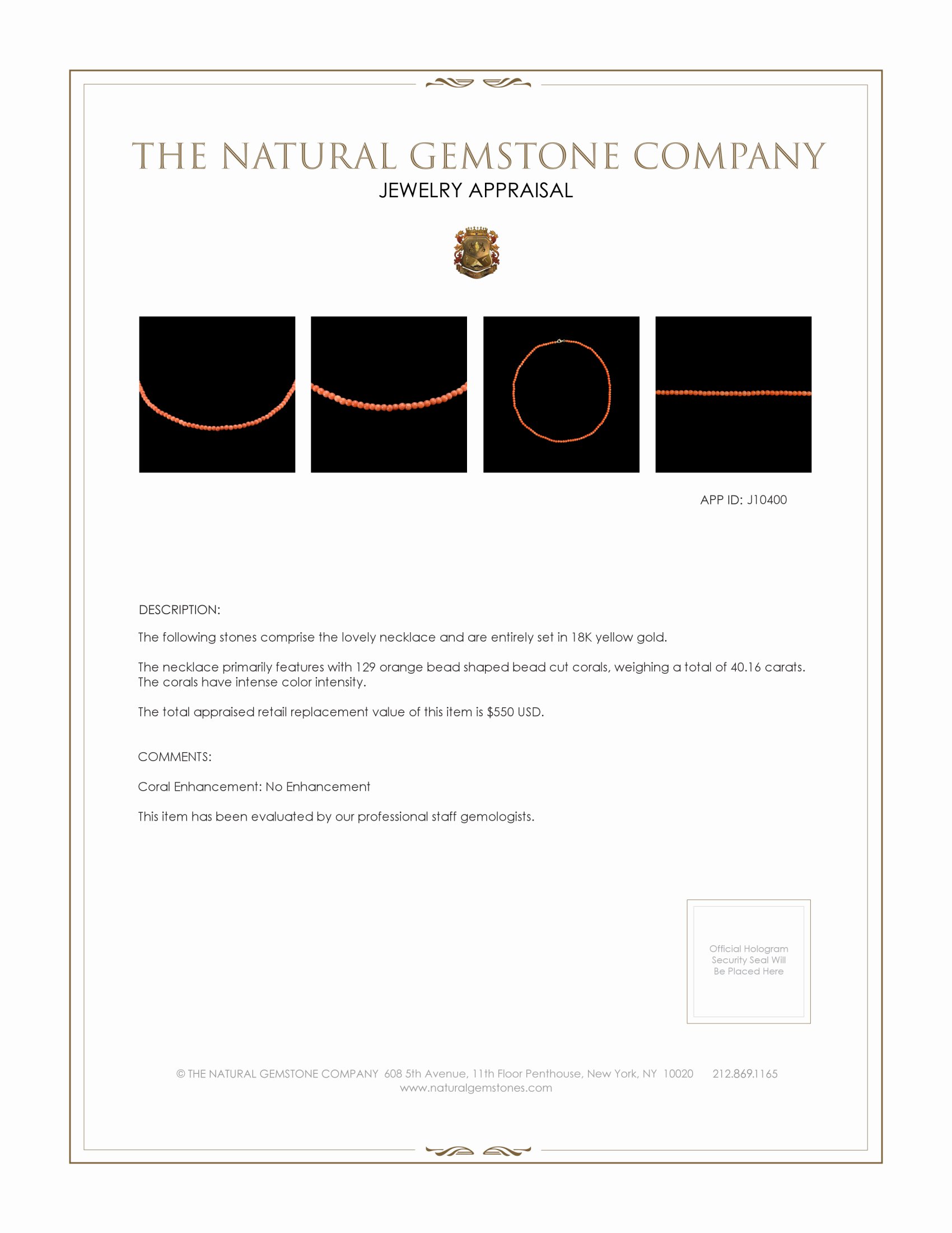 40.16 Ct. Coral Multi Stone Necklace, 18K Yellow Gold