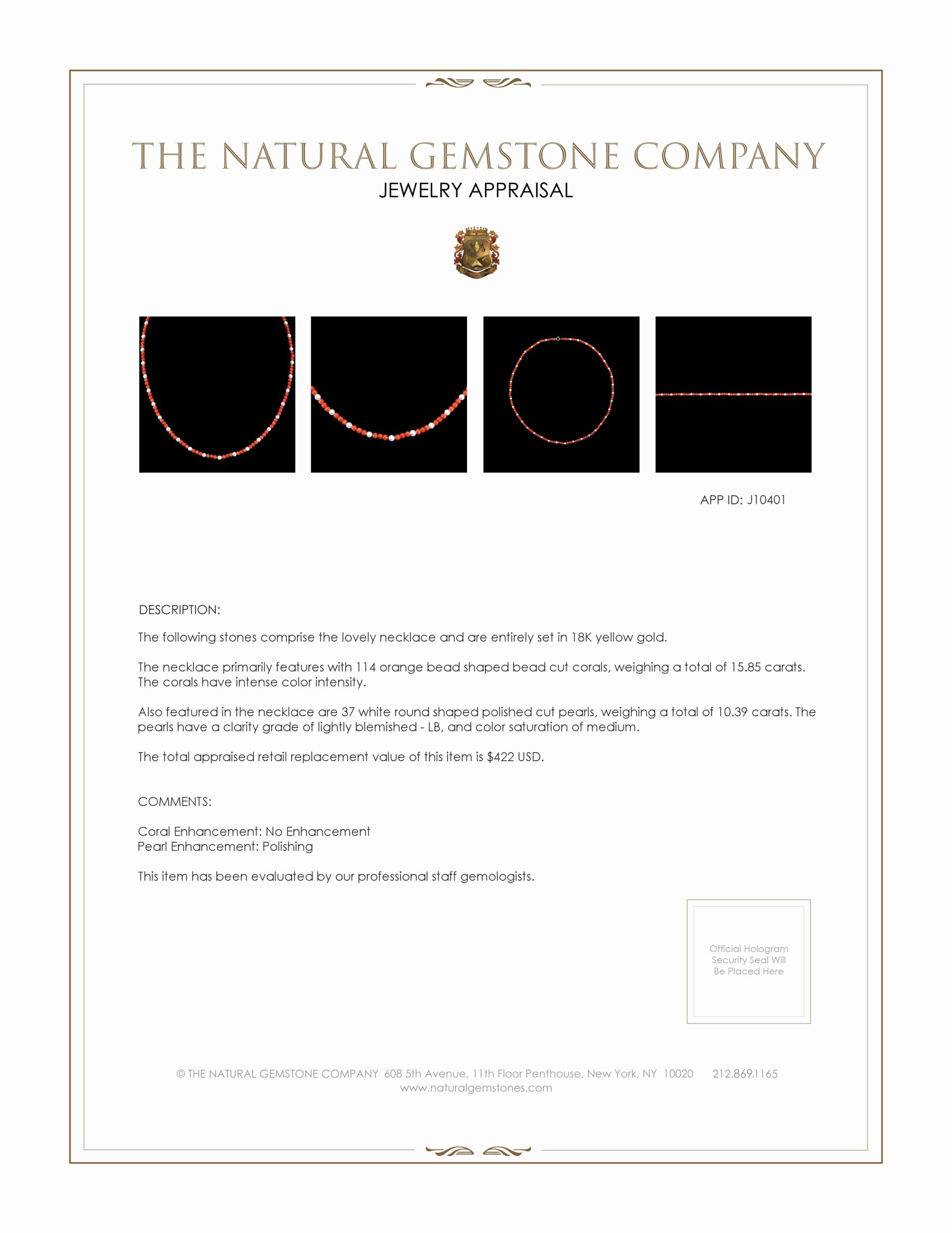 15.85 Ct. Coral Pearl Multi Stone Necklace, 18K Yellow Gold