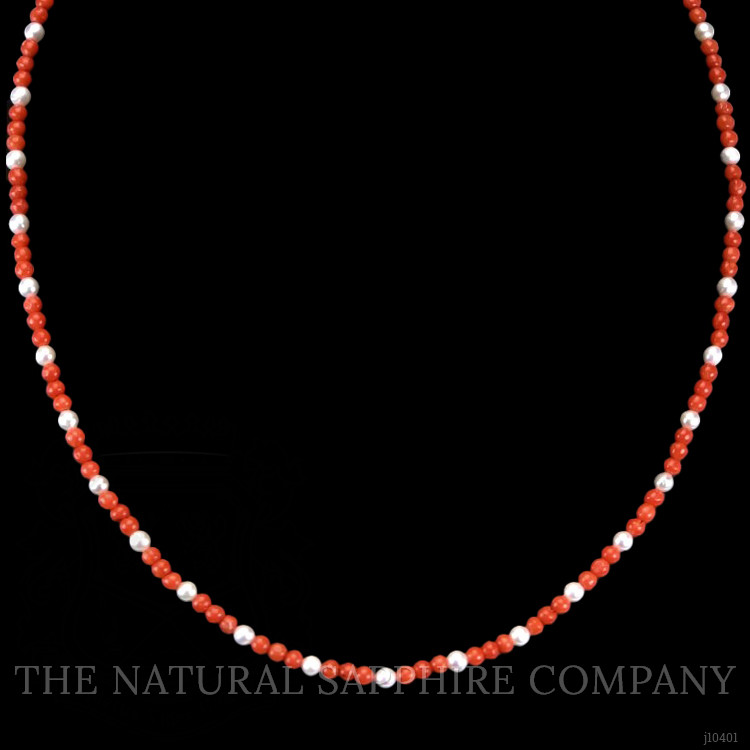 15.85 Ct. Coral Pearl Multi Stone Necklace, 18K Yellow Gold