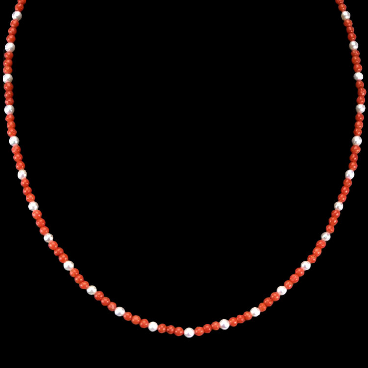 15.85 Ct. Coral Pearl Multi Stone Necklace, 18K Yellow Gold