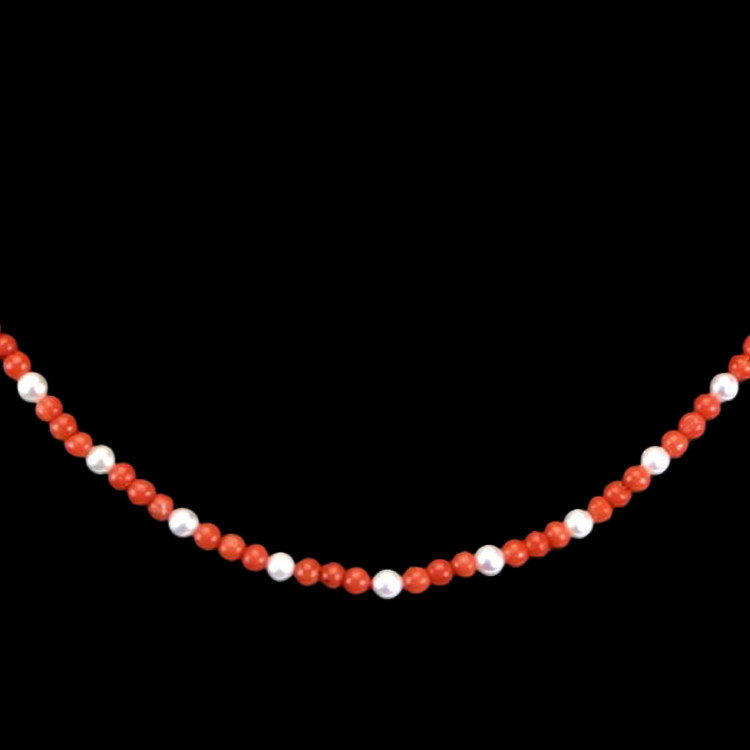 15.85 Ct. Coral Pearl Multi Stone Necklace, 18K Yellow Gold