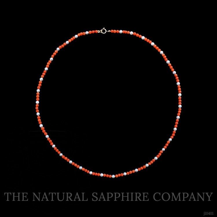 15.85 Ct. Coral Pearl Multi Stone Necklace, 18K Yellow Gold