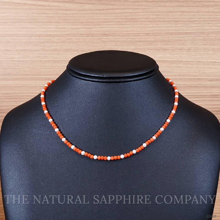 15.85 Ct. Coral Pearl Multi Stone Necklace, 18K Yellow Gold