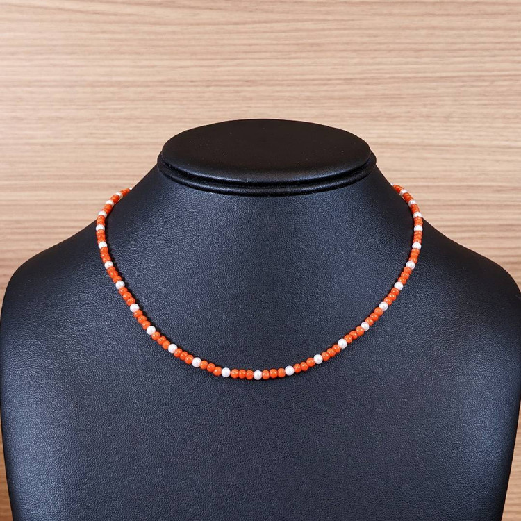 15.85 Ct. Coral Pearl Multi Stone Necklace, 18K Yellow Gold