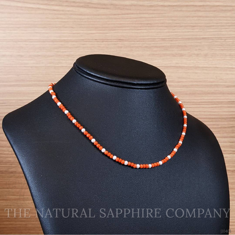 15.85 Ct. Coral Pearl Multi Stone Necklace, 18K Yellow Gold