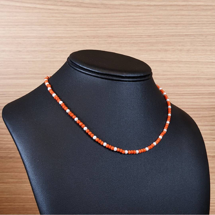 15.85 Ct. Coral Pearl Multi Stone Necklace, 18K Yellow Gold