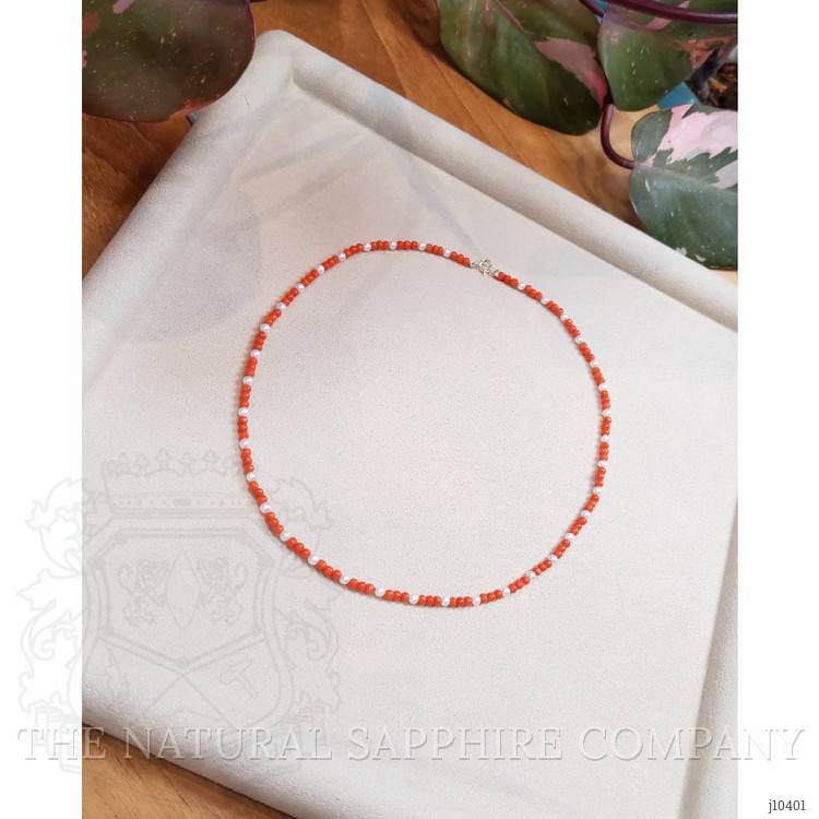 15.85 Ct. Coral Pearl Multi Stone Necklace, 18K Yellow Gold