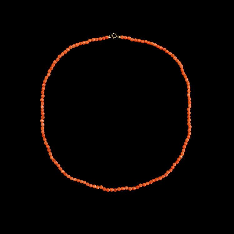 31.61 Ct. Coral Multi Stone Necklace, 18K Yellow Gold