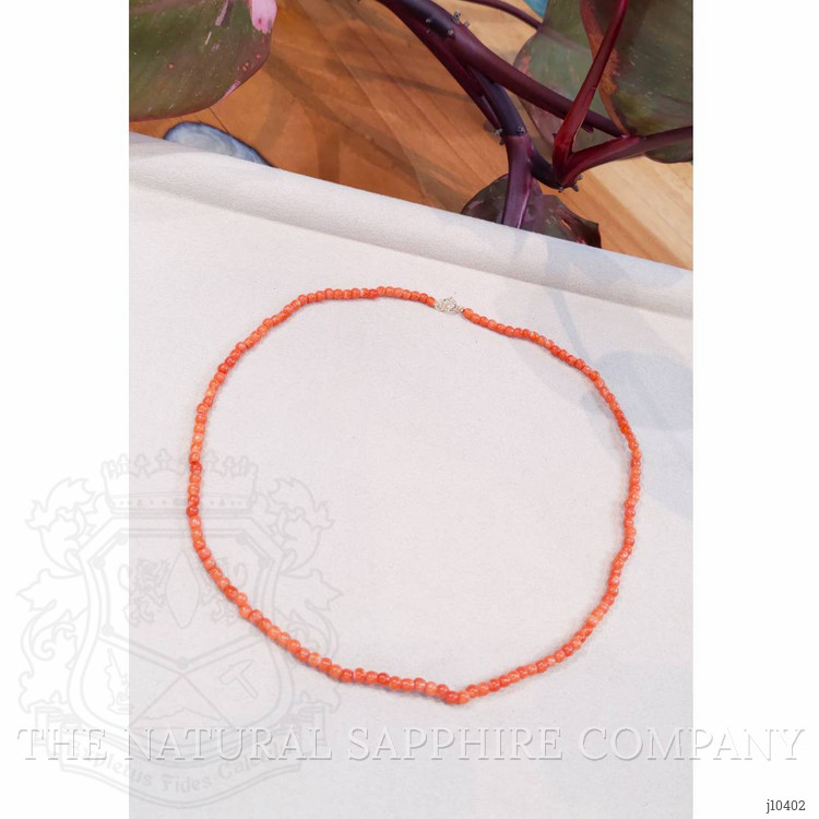 31.61 Ct. Coral Multi Stone Necklace, 18K Yellow Gold