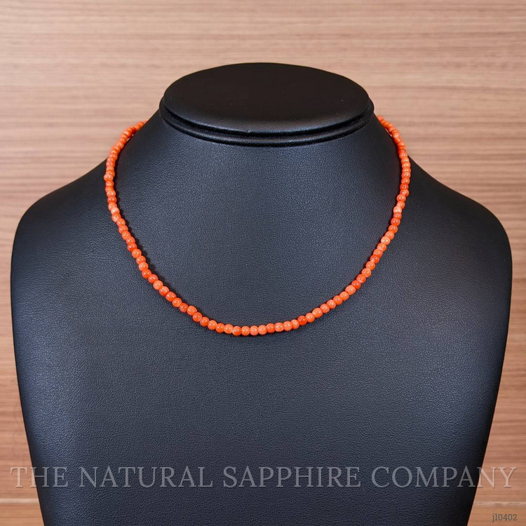 31.61 Ct. Coral Multi Stone Necklace, 18K Yellow Gold