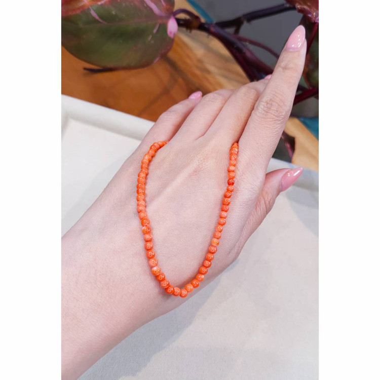 37.80 Ct. Coral Multi Stone Necklace, 18K Yellow Gold