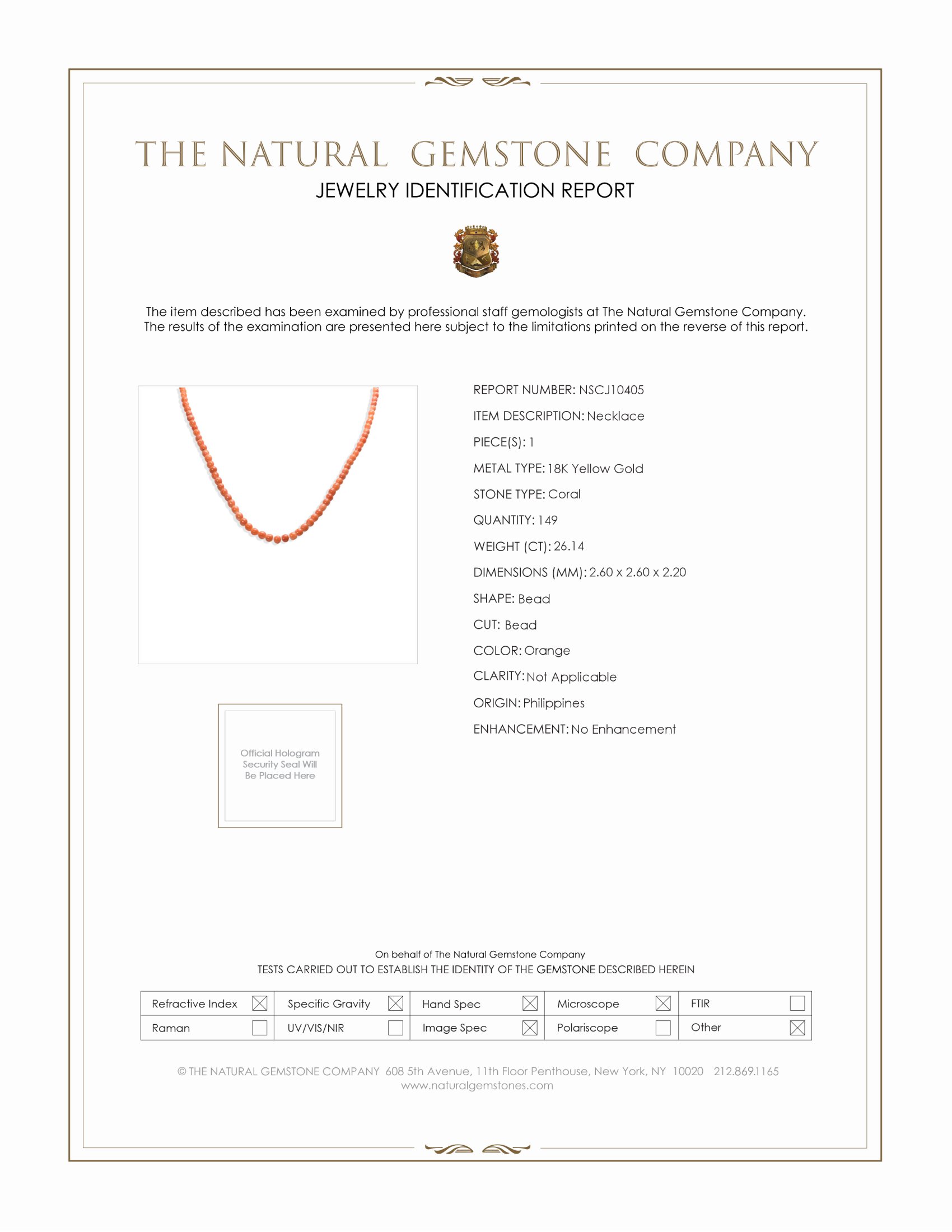 26.14 Ct. Coral Antique Style Necklace, 18K Yellow Gold