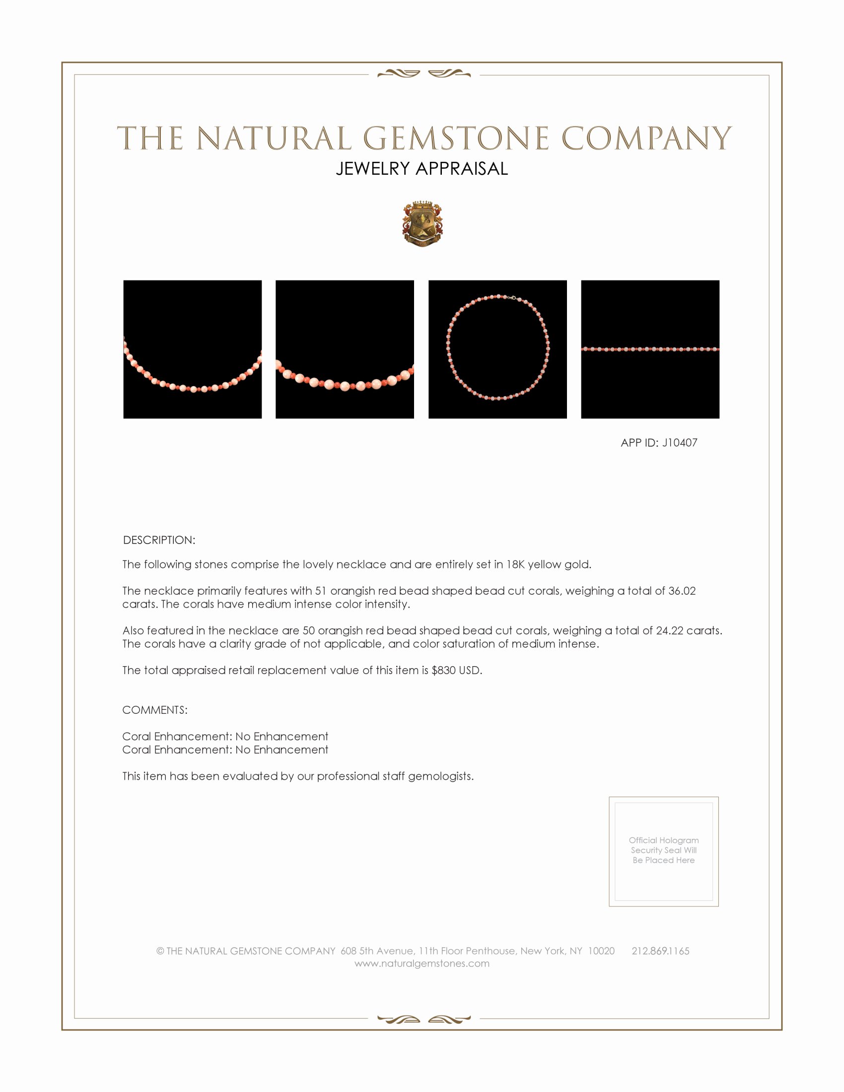 36.02 Ct. Salmon (Orangish Red) Coral Multi Stone Necklace, 18K Yellow Gold