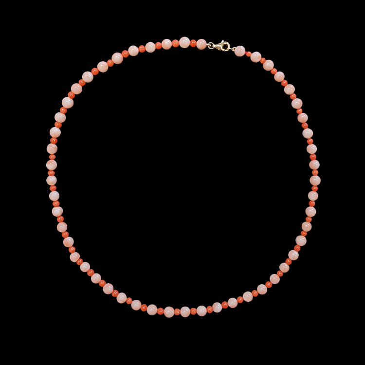 36.02 Ct. Coral Coral Multi Stone Necklace, 18K Yellow Gold