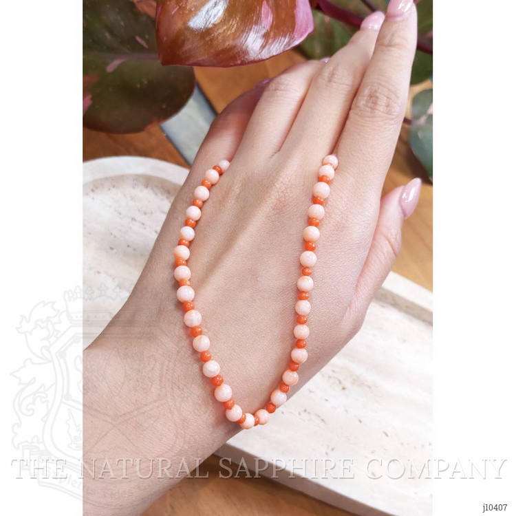 36.02 Ct. Coral Coral Multi Stone Necklace, 18K Yellow Gold