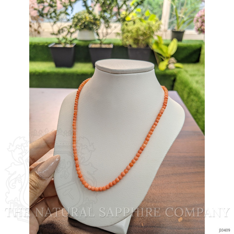 25.00 Ct. Coral Multi Stone Necklace, 18K White Gold