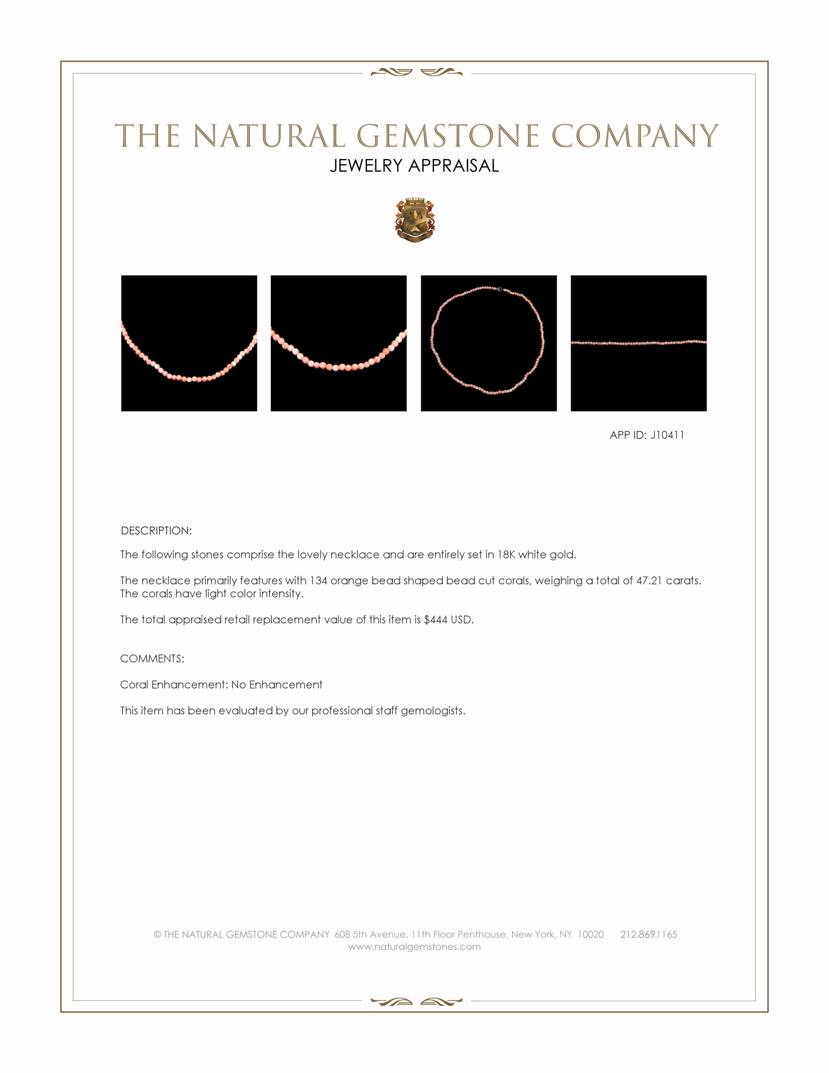 47.21 Ct. Orange Coral Multi Stone Necklace, 18K White Gold